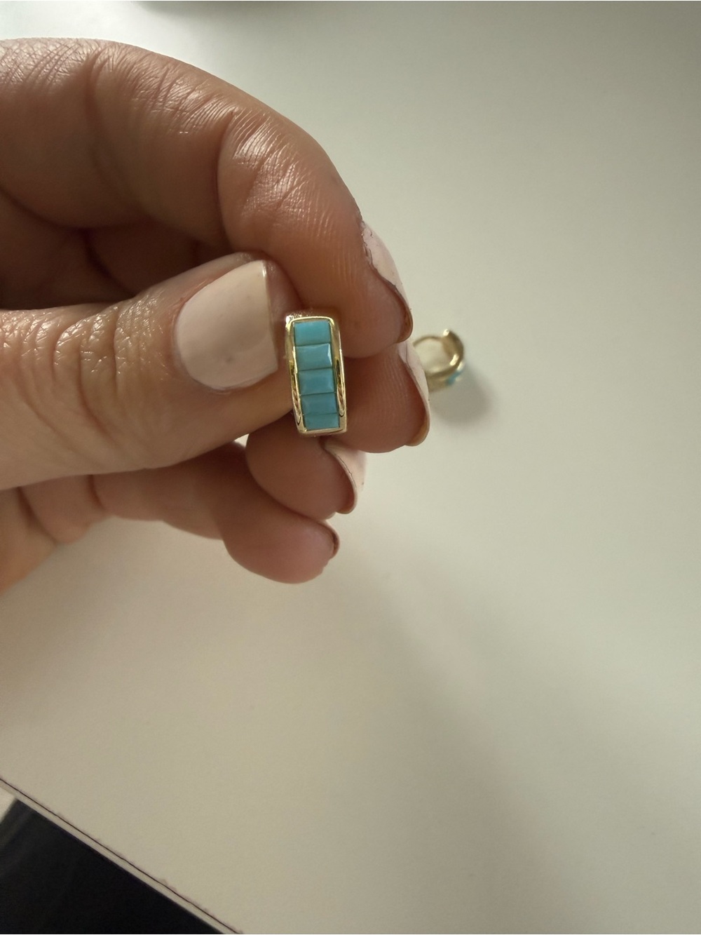 Kendra Scott Gold Huggie Earrings with Turquoise Inlay - Picture 2 of 3
